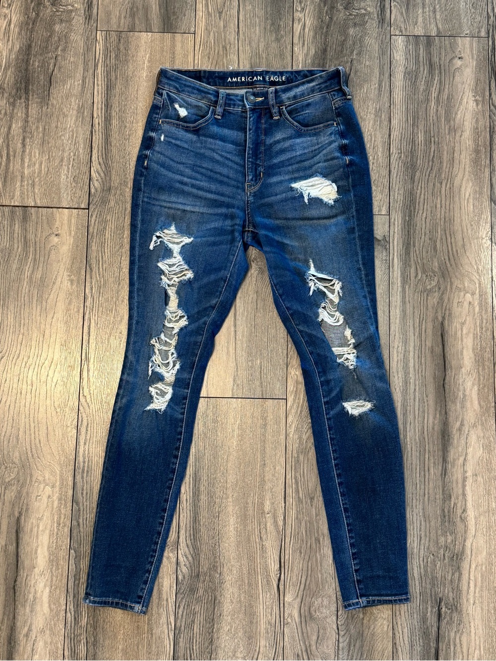 American Eagle Dream Jean Size 6 Distressed Skinny Jeans Dark Wash Stretch Denim